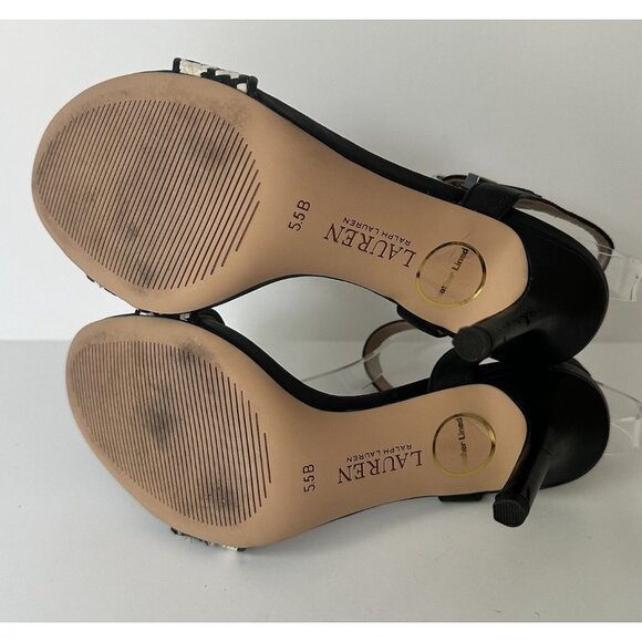 Lauren Ralph Lauren Gwen Houndstooth Black And White Leather Sandal Size 5.5 B - Picture 6 of 7